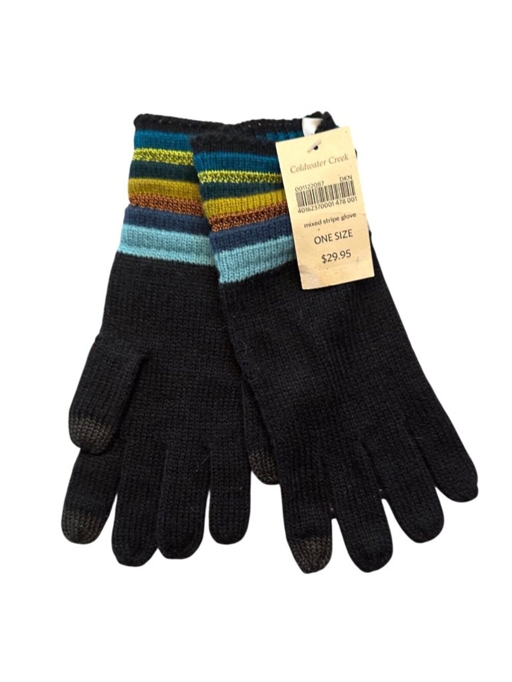 Coldwater Creek Mixed Stripe Knit Gloves One Size Black With Multicolor Stripes